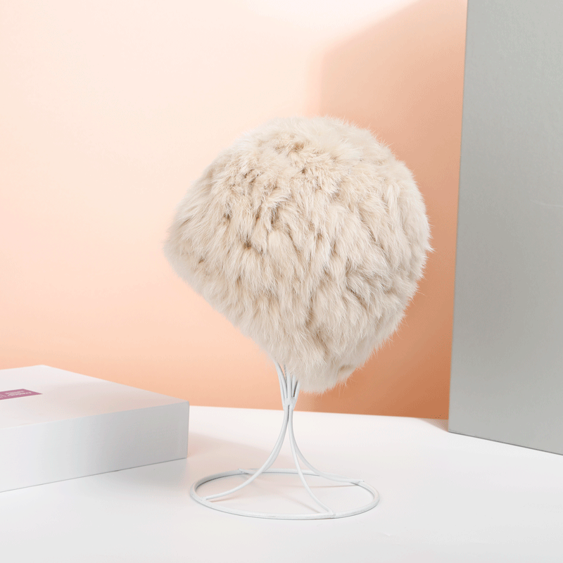 Rabbit Leather Hat for Women Thickened Warm Plush Real Rabbit Fur Bag Cap Autumn and Winter Wild Fur Woven Knitted Wool Hat