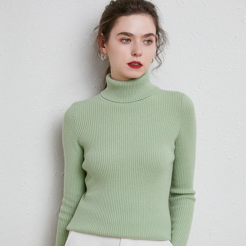 High Lapel Wool Knitted Bottoming Shirt Women's Autumn and Winter New Short Slim Fit Pullover Slimming Inner Thickened Sweater Wholesale