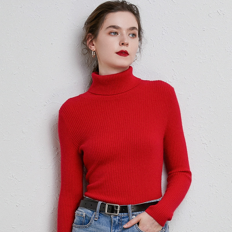 High Lapel Wool Knitted Bottoming Shirt Women's Autumn and Winter New Short Slim Fit Pullover Slimming Inner Thickened Sweater Wholesale