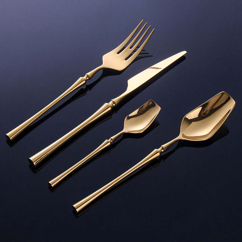 304 Stainless Steel Small Waist Tableware Mirror Gold-Plated Western Tableware Creative Gift Steak Knife, Fork and Spoon Four-Piece Set