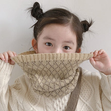 韩版冬季新款男女童保暖针织围巾宝宝菱形格子毛线儿童围脖脖套潮