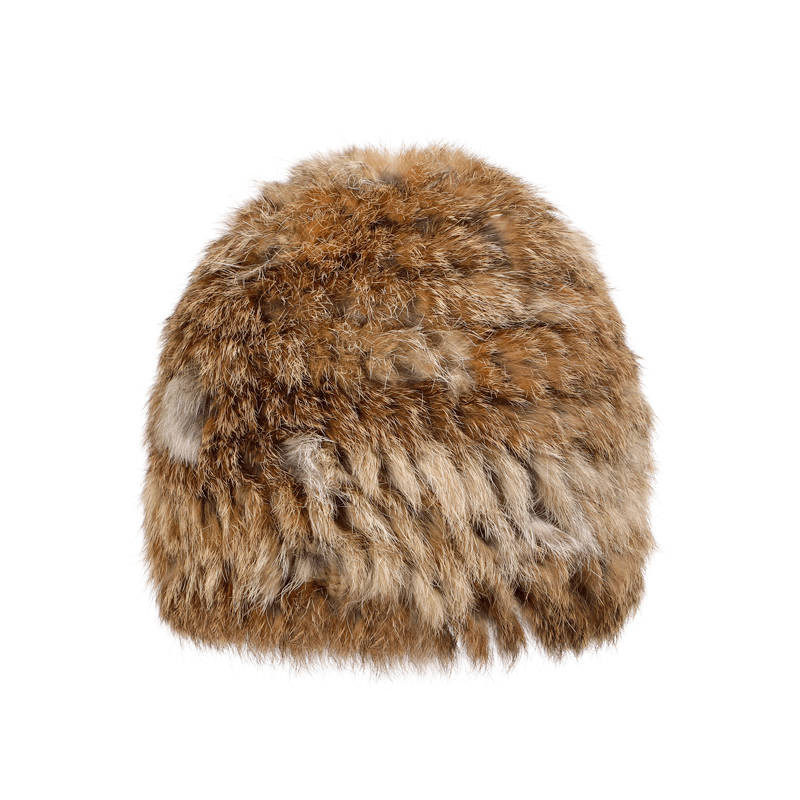 Rabbit Leather Hat for Women Thickened Warm Plush Real Rabbit Fur Bag Cap Autumn and Winter Wild Fur Woven Knitted Wool Hat