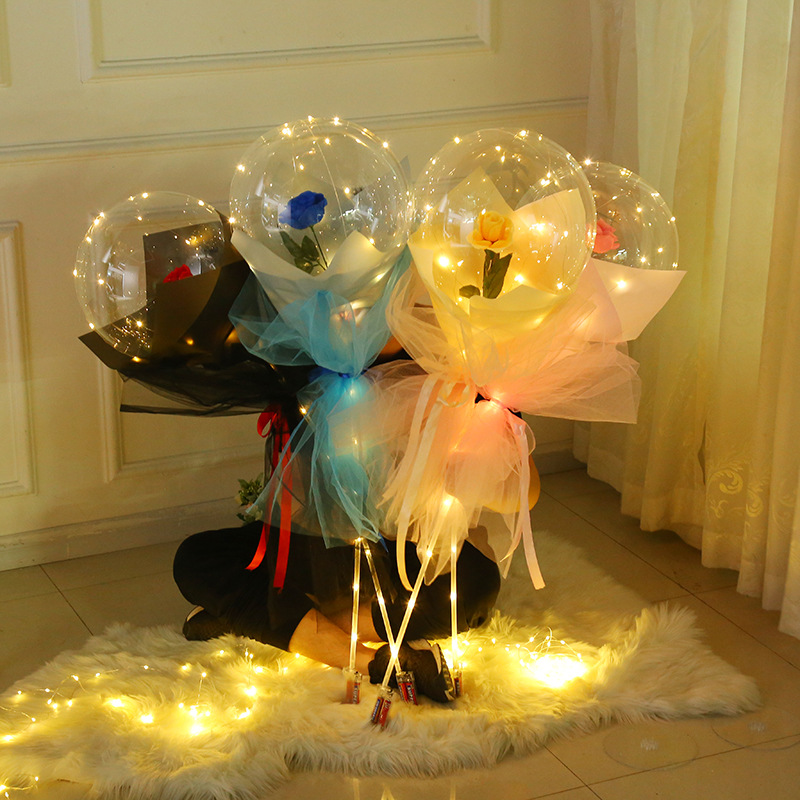 qixi valentine‘s day led rose bounce ball luminous internet celebrity bouquet balloon night market stall bounce ball wholesale