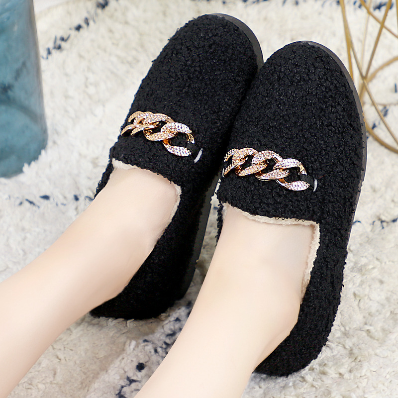 Winter New Tods Shoes Fluffy Shoes Outer Wear Flat Fleece Lined Cotton Shoes Platform Bow Cotton Shoes Low Top Warm Shoes