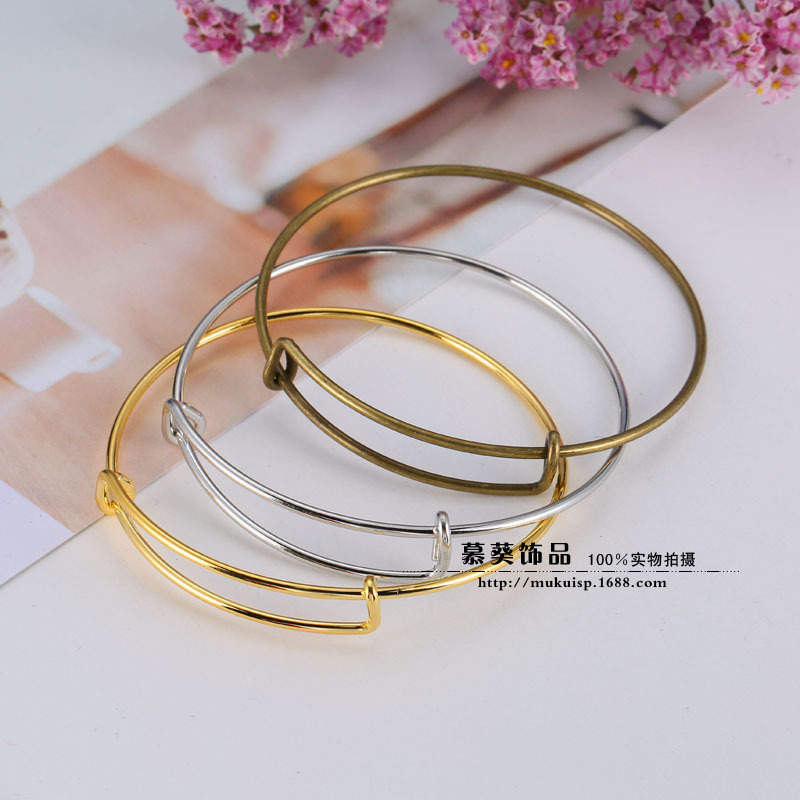 DIY饰品配件 65mm纯铜可调节手镯  金色/白K色/古青铜色