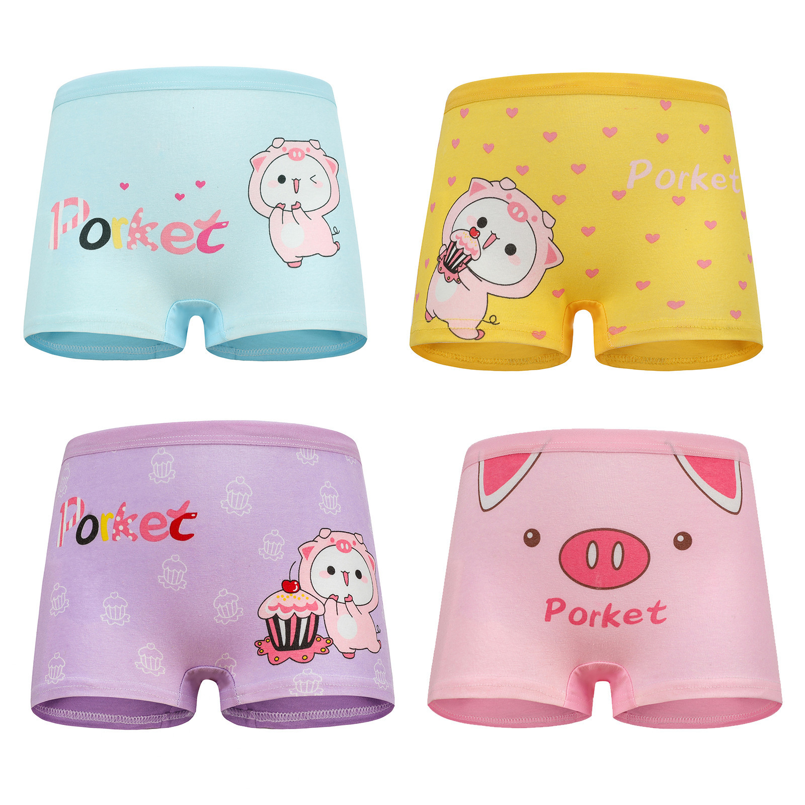 Children's Underwear Pure Cotton Girl's Underwear Multiple Color Boxer Briefs Children 4 Pack Baby Girl's Underwear