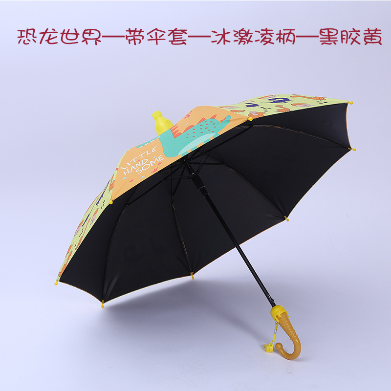 with Waterproof Cover Automatic Opening Black Glue Sunny Rain Children's Umbrella Kindergarten Students Cute Cartoon Long Handle Children Rain Gear