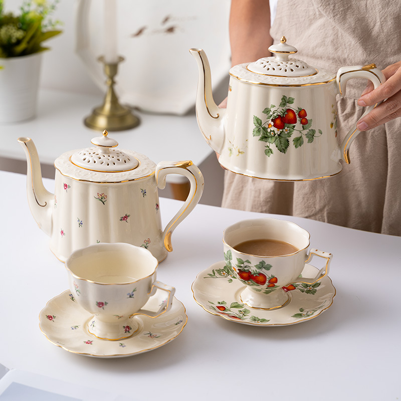 european-style retro coffee cup set cup and saucer ceramic british-style golden edge large tea cup french restaurant bar cup household