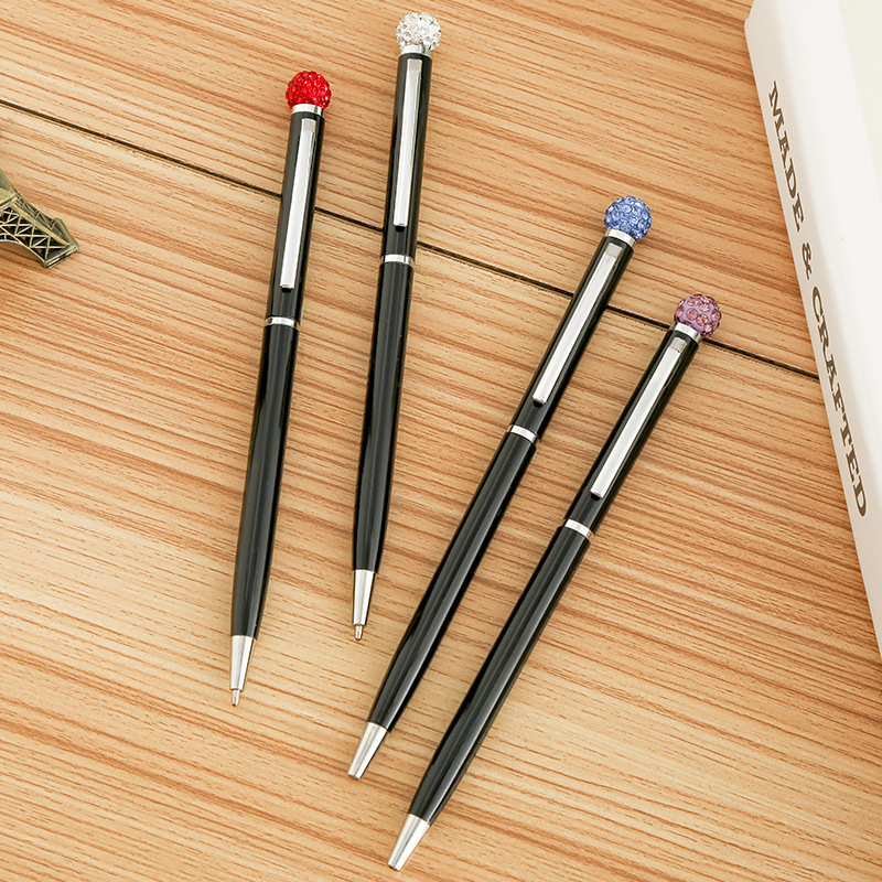 2023 New Creative Multi-Color Rhinestone Ball Metal Ball Point Pen Student Gift Advertising Marker Cross-Border Hot Sale Signature Pen