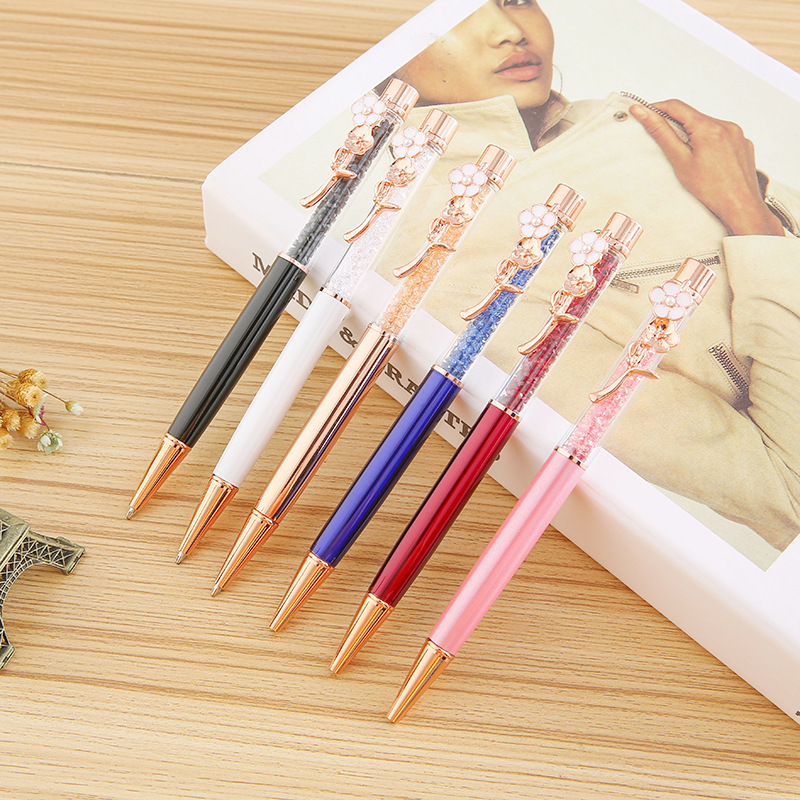 Factory Wholesale Cherry Blossom Petal Hook Ballpoint Pen Creative Multicolor Crystal Pen Metal Gift Pen