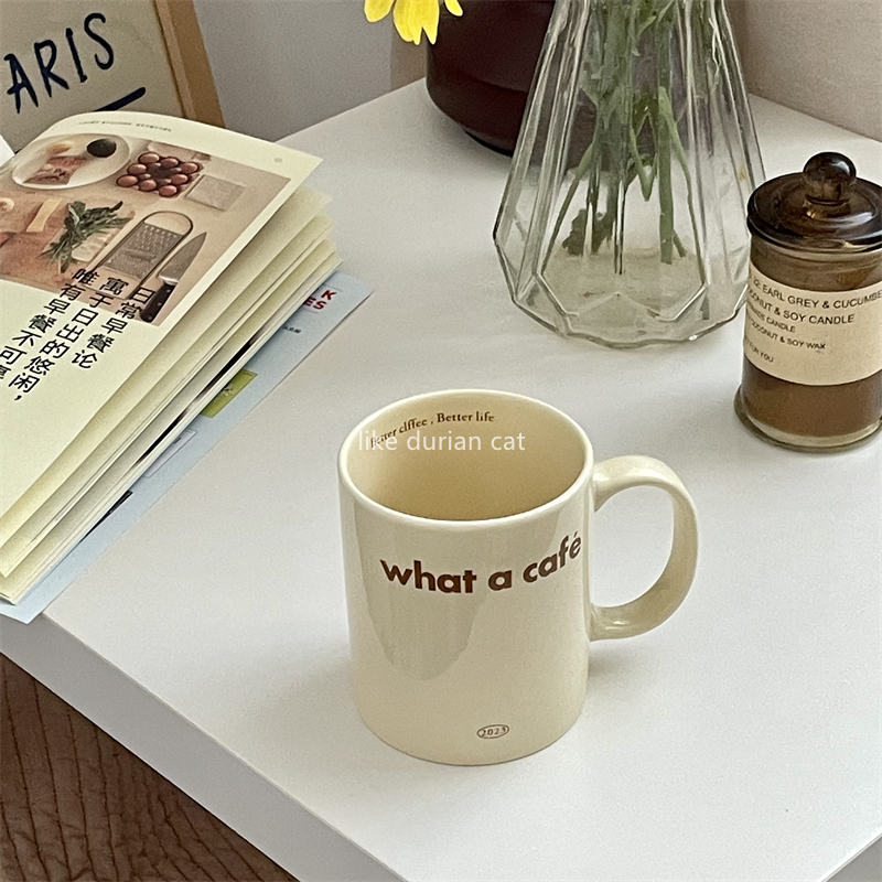 Cream Color Korean Ins Style Vintage Mug Women's Ceramic Cup Breakfast Cup Milk Cup High Temperature Resistant Coffee Cup
