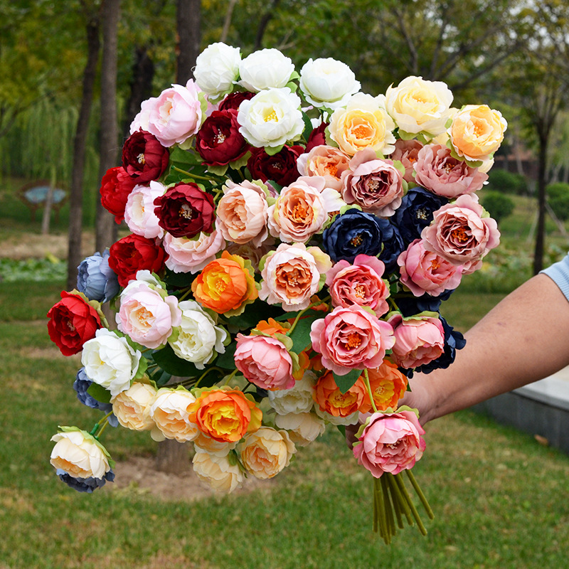 现货供应  绢花芍药花假花  婚礼家居装饰花艺 七头玲珑牡丹