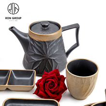 陶土荷叶纹陶瓷茶壶简约日式大容量茶壶茶杯陶瓷杯主人杯可加logo