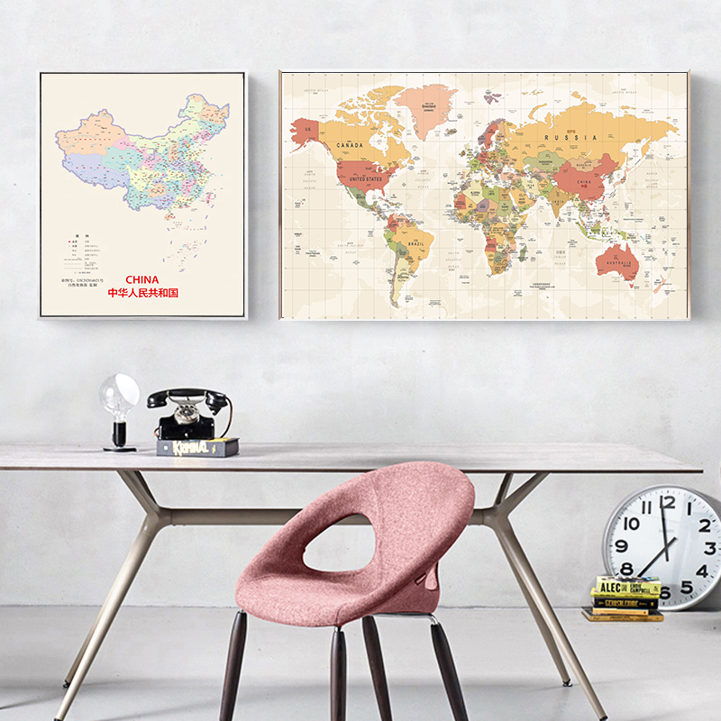 World Map Living Room Decorative Painting Sofa Background Wall Mural Office Study Children's Room Simple Chinese Hanging Painting