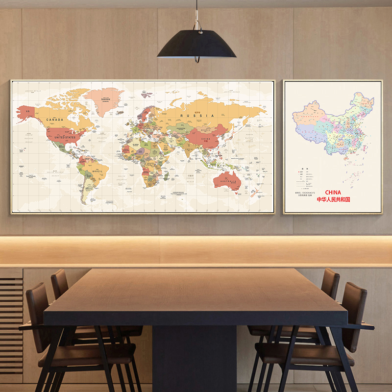 World Map Living Room Decorative Painting Sofa Background Wall Mural Office Study Children's Room Simple Chinese Hanging Painting