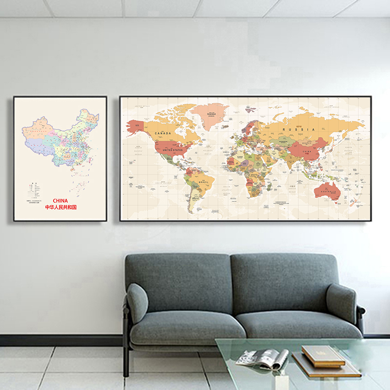 World Map Living Room Decorative Painting Sofa Background Wall Mural Office Study Children's Room Simple Chinese Hanging Painting