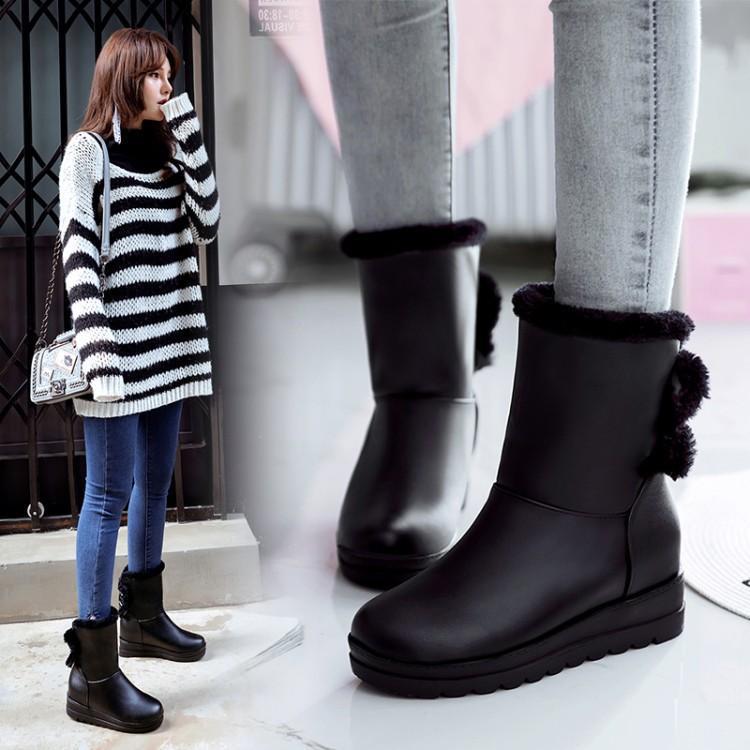 新款冬季女大童少女学生加绒雪地靴低筒保暖女靴子厚水台女靴