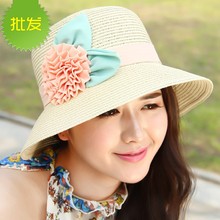 韩版新款夏天女士渔夫盆帽 日系甜美花朵防晒草帽遮太阳帽子草帽