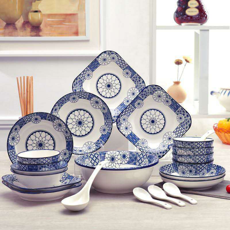 multi-store stall ceramic tableware japanese style bowl multi-layer dishes retro style lanzhiyun household