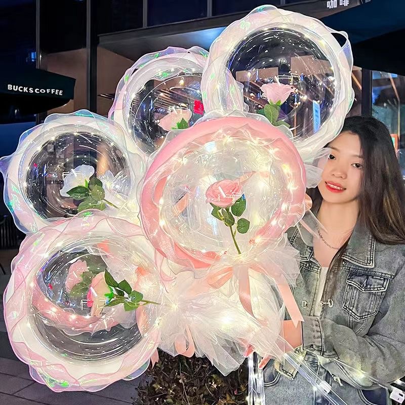 popular online celebrity luminous bouquet wave ball with light rose balloon valentine‘s day gift night market stall toy