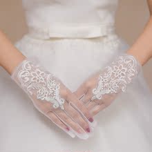新款新娘结婚夏季婚纱礼服手套 蕾丝网纱有指手套影楼婚庆手套