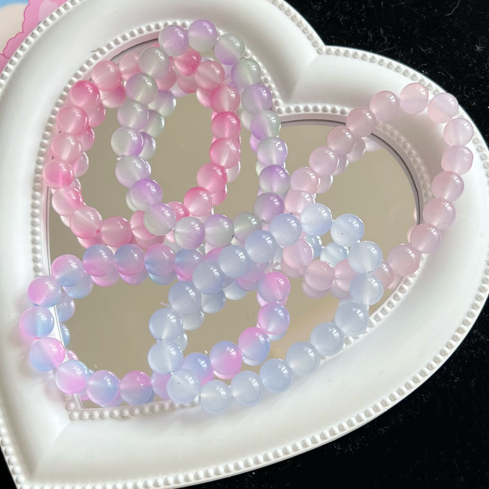 Pliable Temperament Gradient Color Ice Transparent Pink Beads Bracelet Student Girls Hand Toy round Beads Xiaohongshu Bracelet