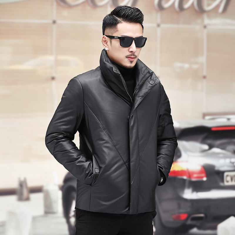 2021 Winter New Genuine Leather down Jacket Men's Short Stand Collar Genuine Leather Jacket Thickened Sheepskin Coat