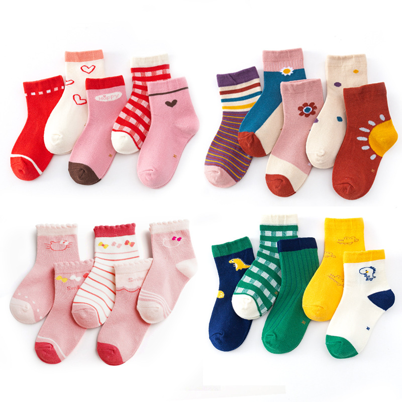 24 New Children's Socks Spring and Summer Combed Cotton Baby Cartoon Boys and Girls Mid-Calf Socks Medium and Large Children's Socks Wholesale