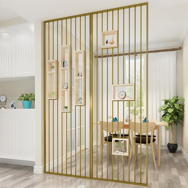 优选现代简约铁艺屏风 网红餐厅奶茶店隔断 家用客厅金色落地屏风