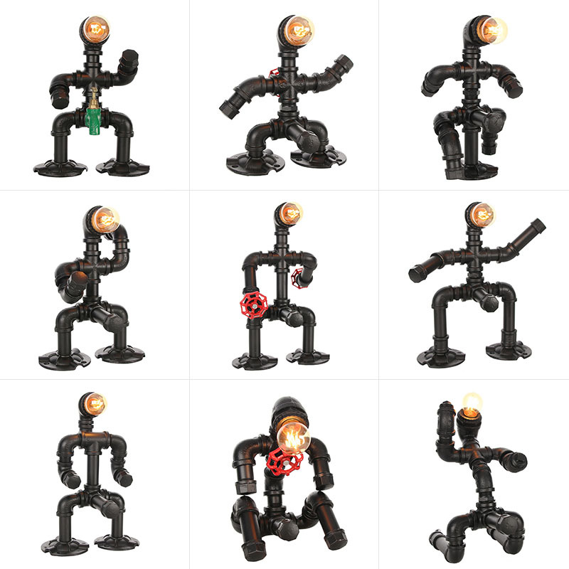 亚马逊专供美式简约餐桌酒吧台书房亚黑色水管台灯卧室铁艺台灯