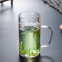 带把过滤绿茶杯 透明玻璃泡茶杯 家用高硼硅玻璃水杯茶杯