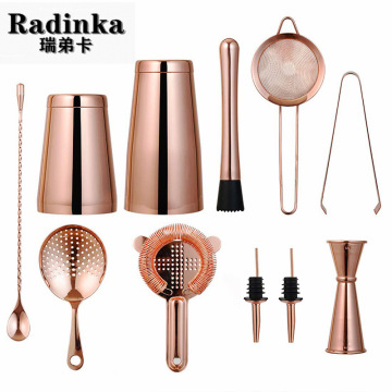 跨境不锈钢调酒套装美式工具10件套波士顿摇酒壶调酒雪克杯shaker