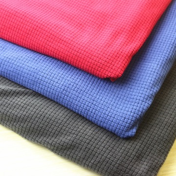 锻彩方格摇粒绒纬编面料涤氨纶仿段彩并黑丝提花方格单面摇粒绒布