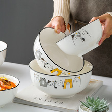 家用碗吃饭碗汤碗大号碗碟餐具套装 北欧ins风可爱卡通猫陶瓷餐具