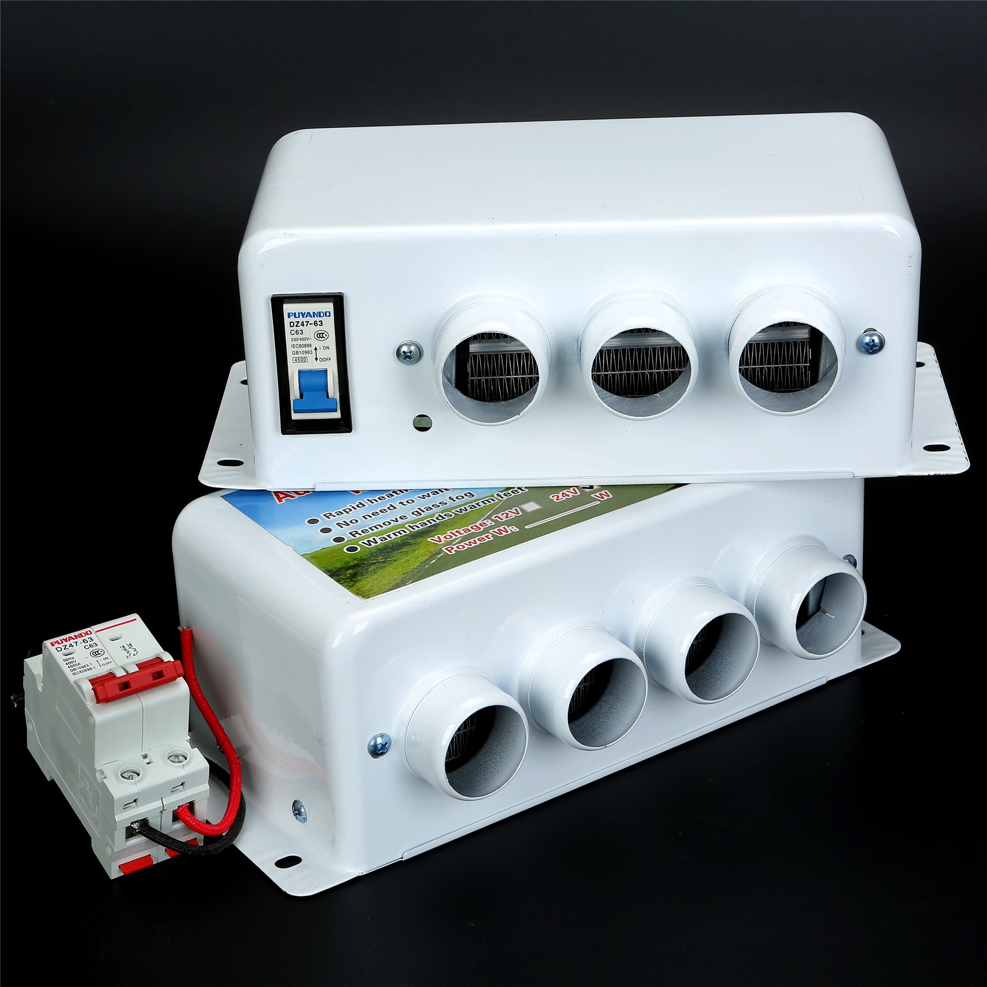 新款三孔车载电加热器暖风机 12v24v汽车除雾除霜器 电暖风取暖器
