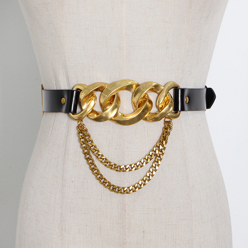 欧美潮牌2024新款时尚机车摇滚风夸张椭圆金属质感创意休闲腰带女