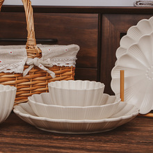 日式哑光餐盘家用陶瓷餐具平盘浅盘吃饭碗汤碗套装餐具意面盘菊皿
