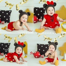 新款百天宝宝 摄影照编织马海毛米老鼠帽裤婴儿拍照米奇造型写真