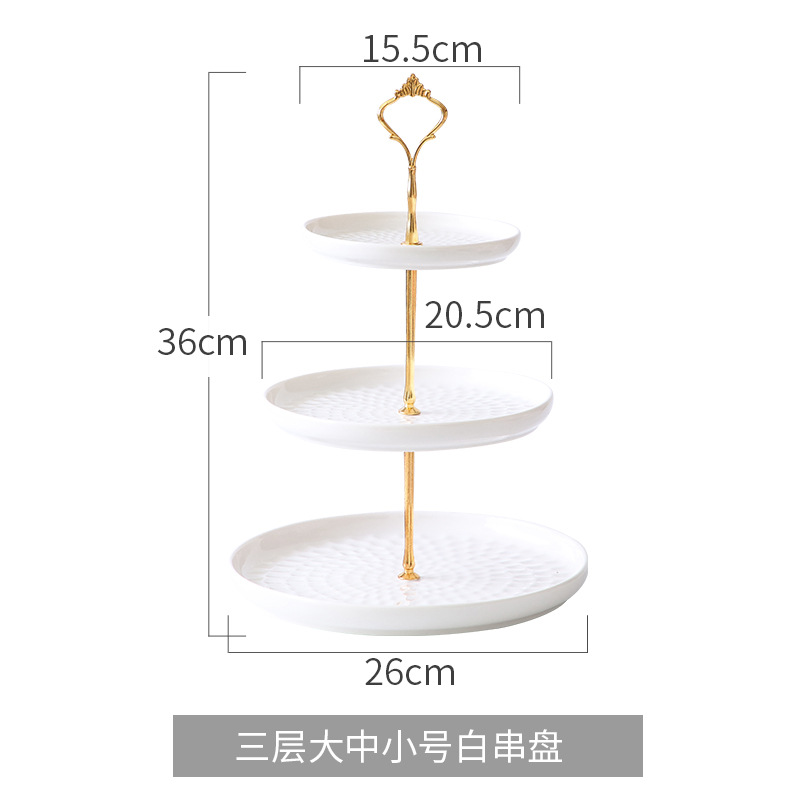 Nordic Emerald Fashion Ceramic String Disk Living Room Fruit Dessert Three-Layer Dried Fruit Tray Double-Layer Dessert Plate