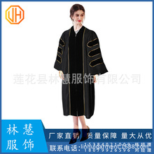 美国大学毕业服无金边博士袍.头套.丝绒多角帽学位服