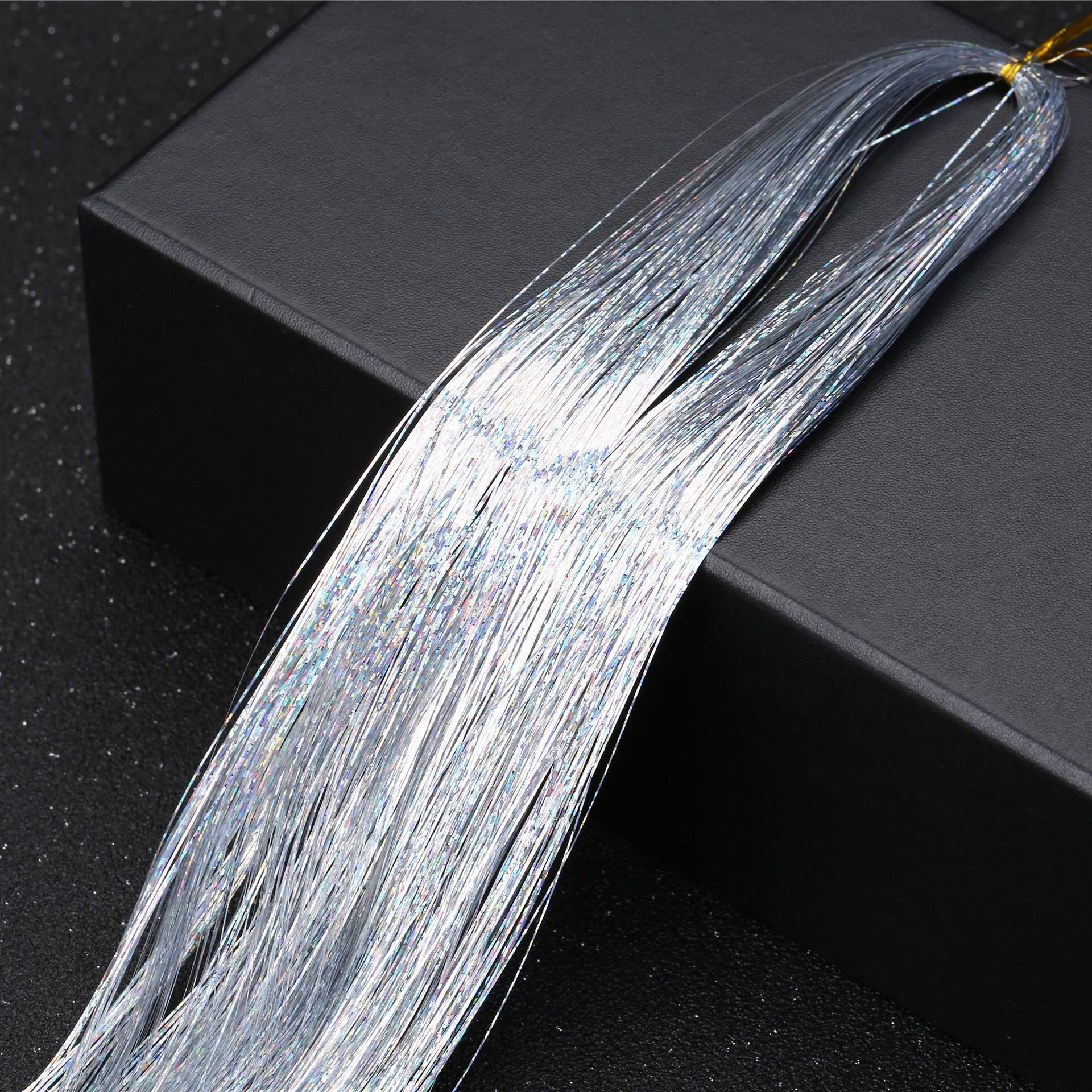 Amazon Hot Tinsel Hair Laser Gold Wire Shiny Metal Wire Colorful Seamless Hair Extension Source Factory