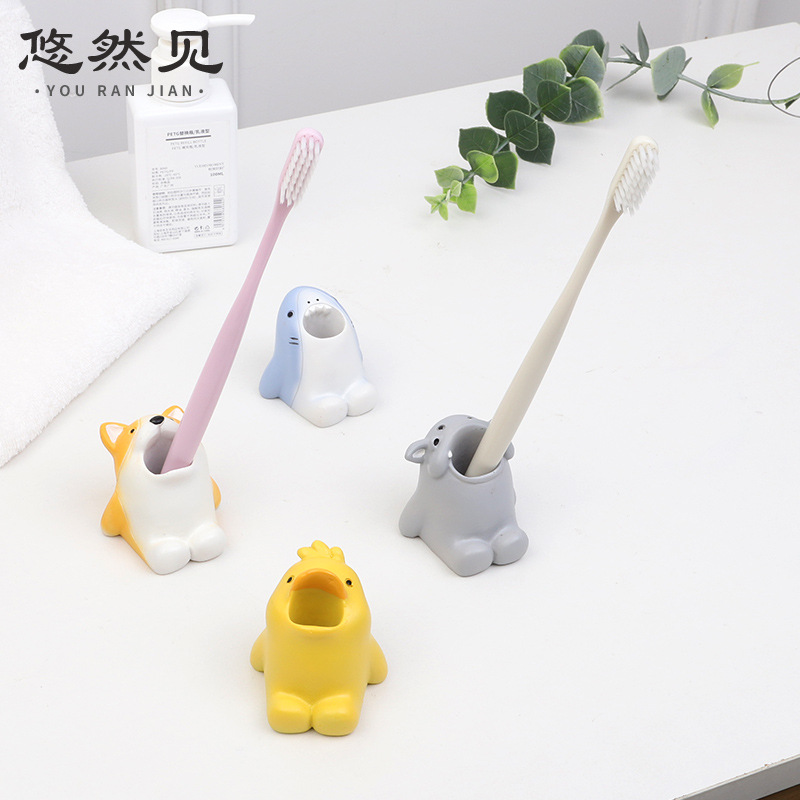 卡通动物大嘴桌面装饰笔筒摆件卫生间实用饰品创意儿童可爱牙刷座