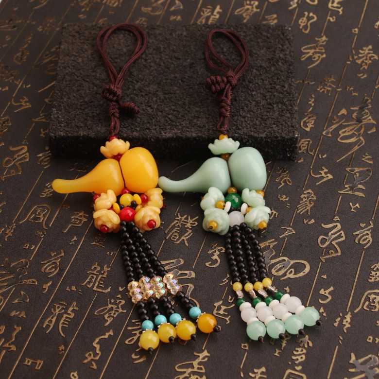 大号实心葫芦汽车挂件 4条吊穗挂串珠大葫芦车载汽车内饰挂饰品