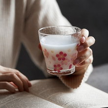 日本进口东洋佐佐木樱花玻璃杯日式家用锤纹水杯可爱果汁牛奶杯