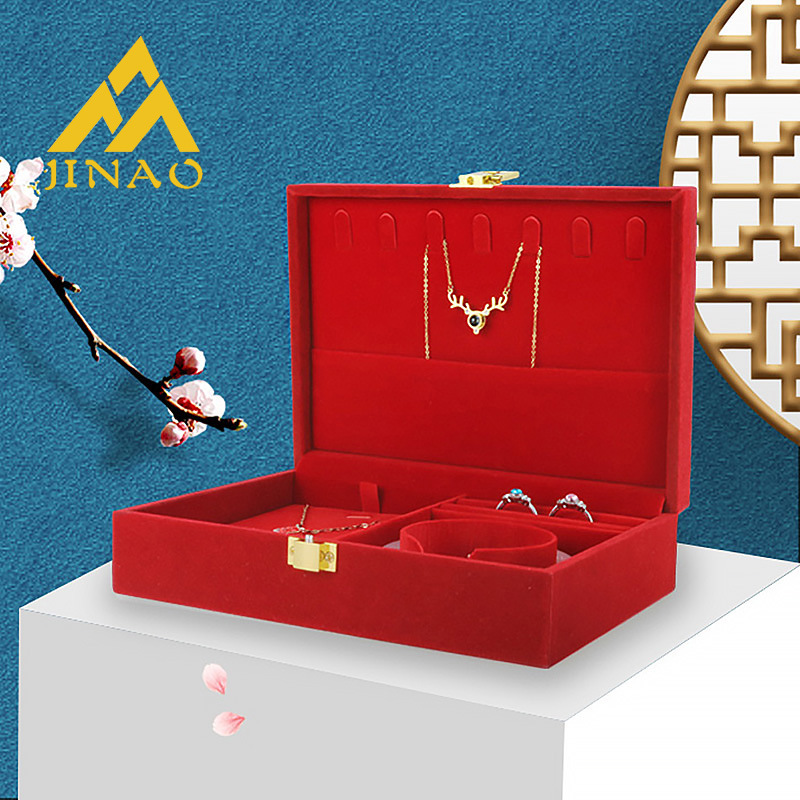 Wedding Set Box Dragon and Phoenix Jewelry Box Earrings Ring Bracelet Pendant Box Short Plush Jewelry Box Three Gold Box in Stock