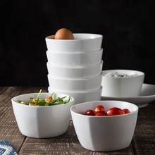 陶瓷纯白方形米饭碗家用陶瓷碗沙拉碗甜品碗沙律碗定LOGO批发