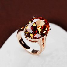 欧美时尚宝石戒指女椭圆形香槟色奢华水晶宝石中食指指环跨境饰品