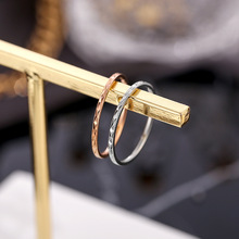 韩版个性时尚玫瑰金超细1mm批花戒指女不掉色钛钢食指尾指指环