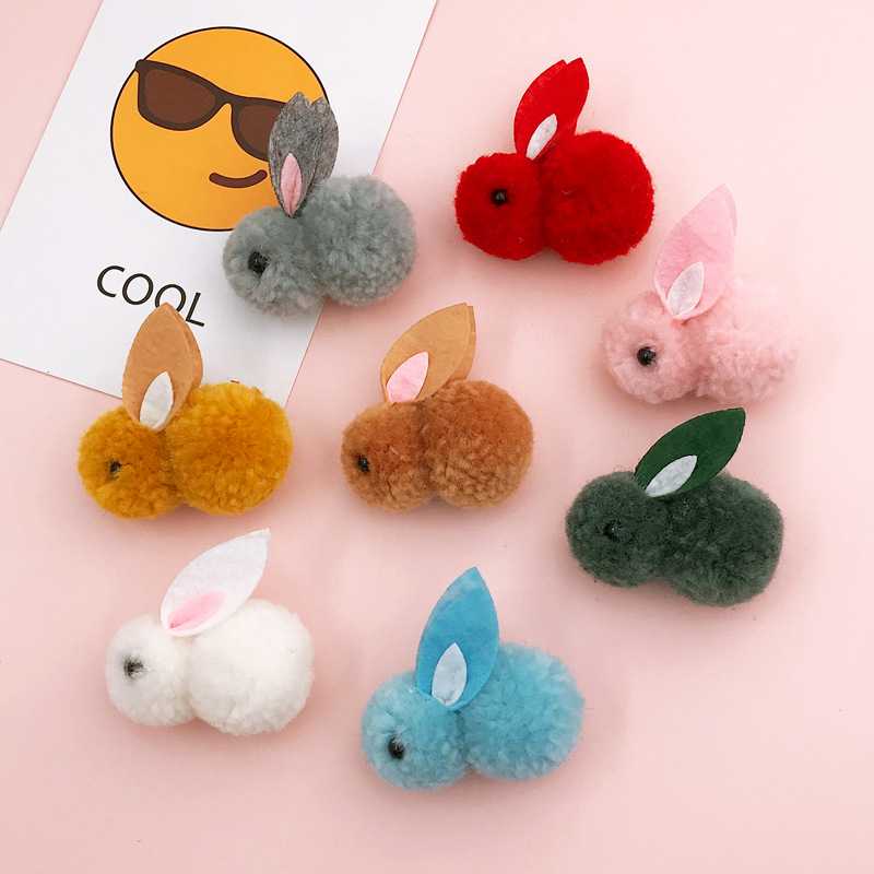 新款diy手机壳饰品配件可爱毛绒手工小兔子头饰鞋服装饰材料配饰