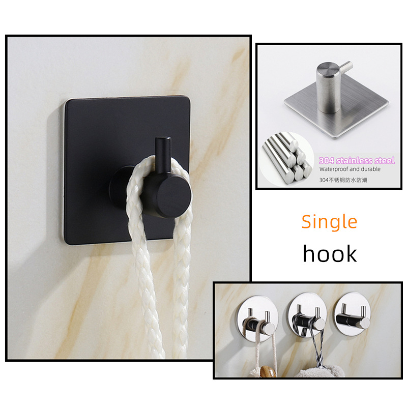 Cross-Border 304 Stainless Steel Hook Strong Sticky Hook behind the Door Coat Hook Hardware Coat Hook Punch-Free Metal Coat Hook